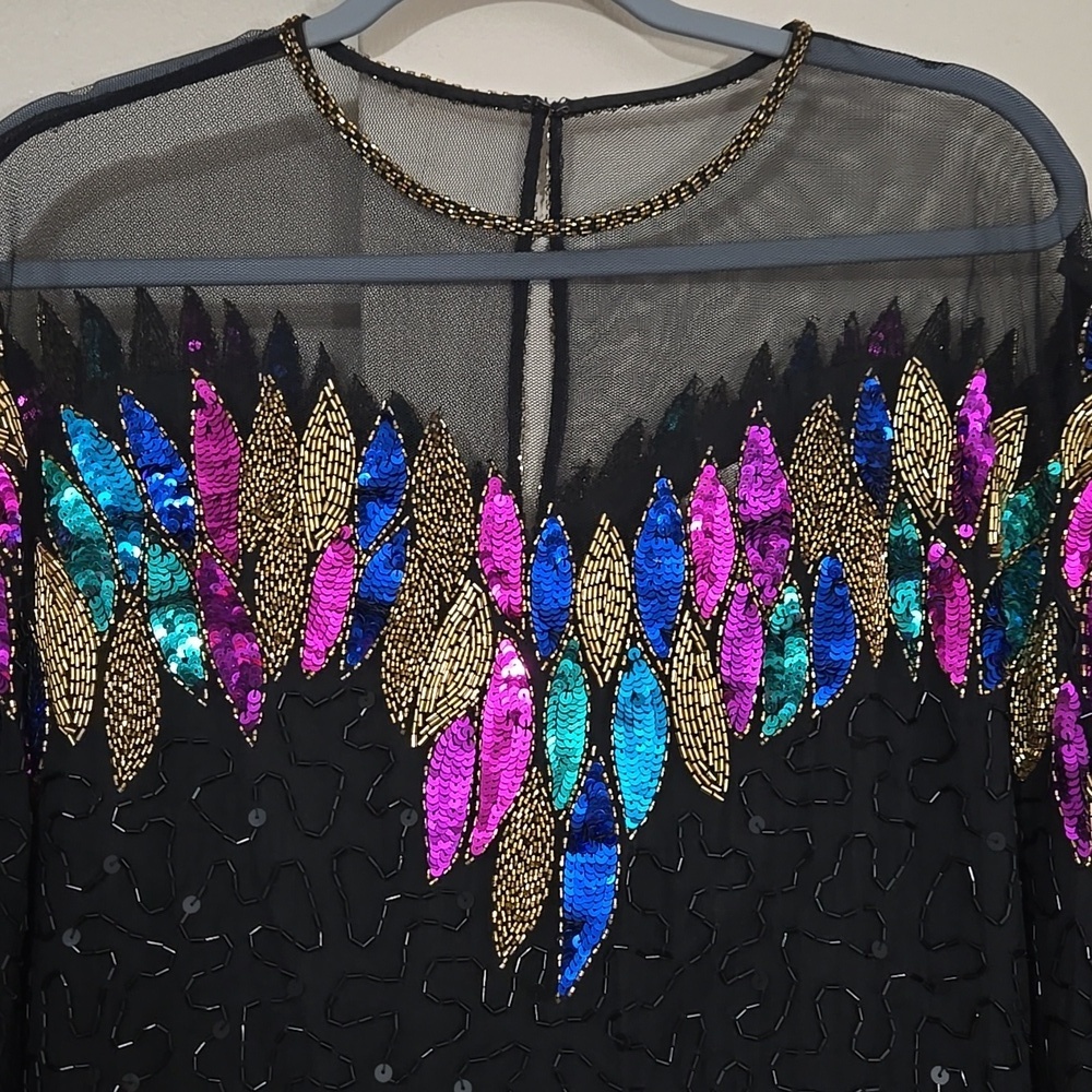Maison Magique Black Sequin & Beaded Dress with Colorful Accents Size XL - Picture 2 of 7